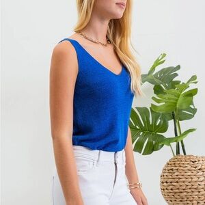 Mango Blue Fitted Sleeveless Tank Top